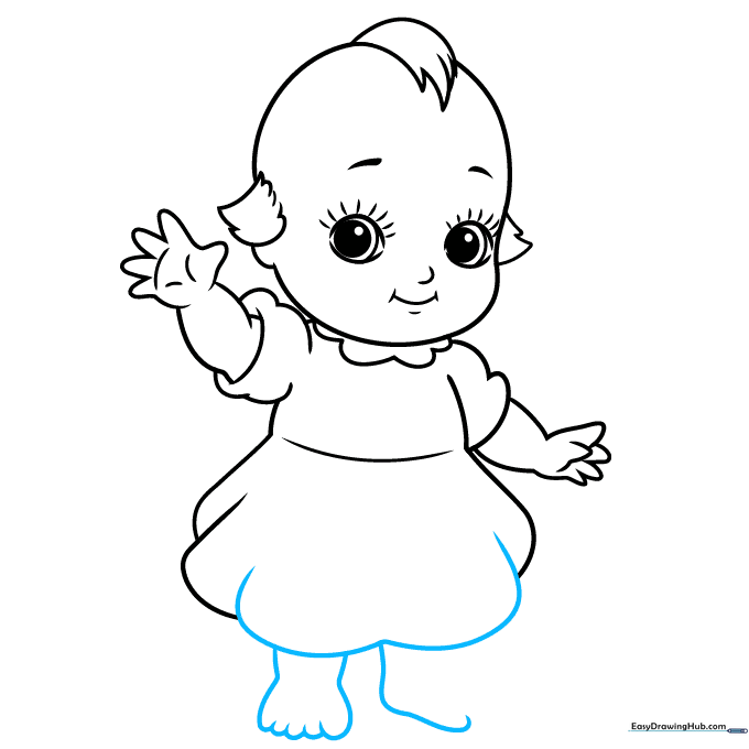 Adding legs and feet to the Kewpie doll sketch.