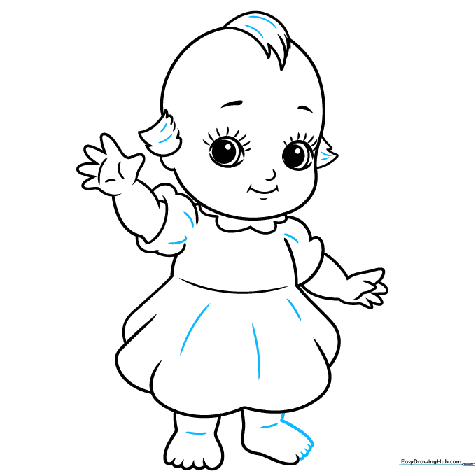 Adding final details like toes and fabric texture to the Kewpie doll.