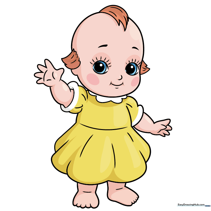 Finished, colored Kewpie doll drawing.