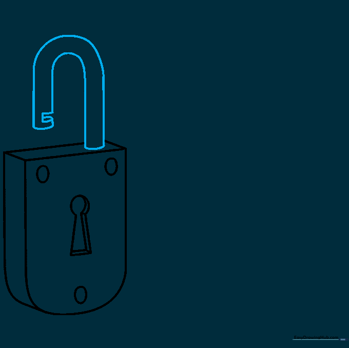 Adding the U-shaped shackle to the top of the padlock.