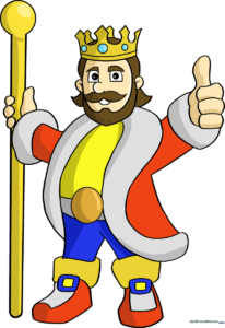 A friendly cartoon king holding a scepter, ready for coloring.