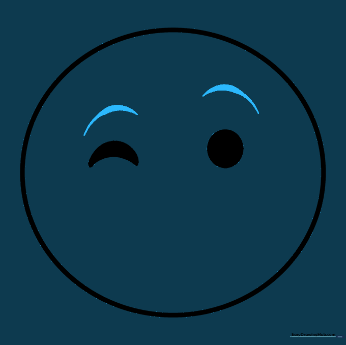 Two expressive, thick eyebrows added above the eyes on the emoji face sketch.