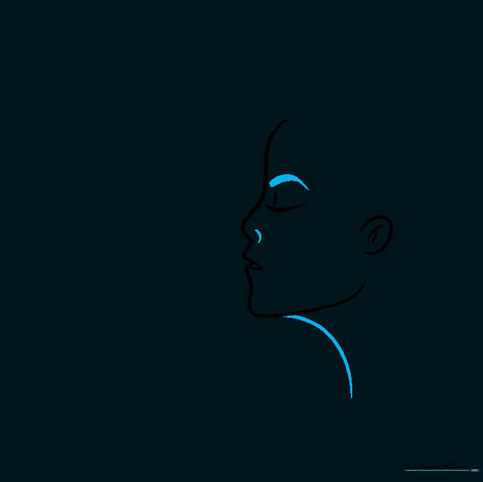 The drawing now shows a defined eyebrow, nostril, and neck line.