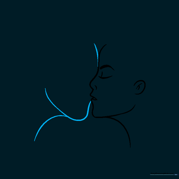 A second profile outline is added, overlapping the first to create a kissing pose.
