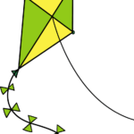 A colorful, finished kite illustration flying in the sky.