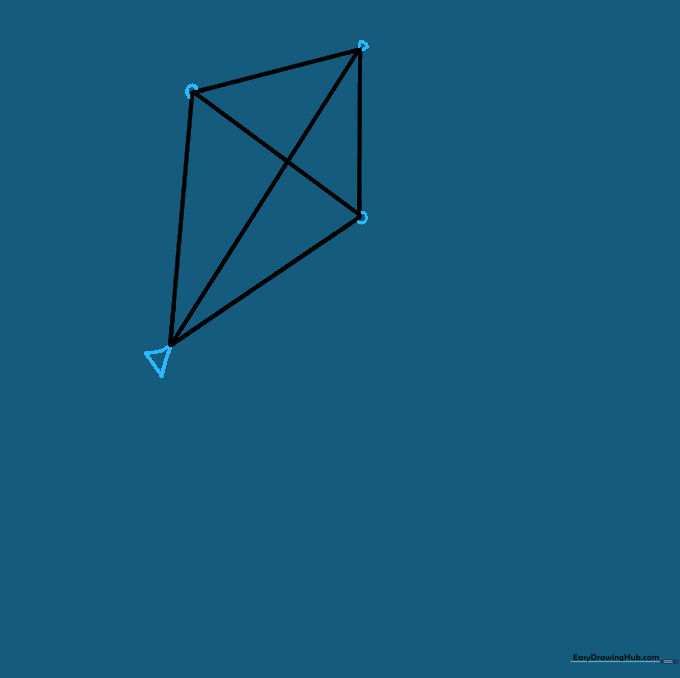 Kite frame with small circles at the corners and a triangle at the bottom tip.