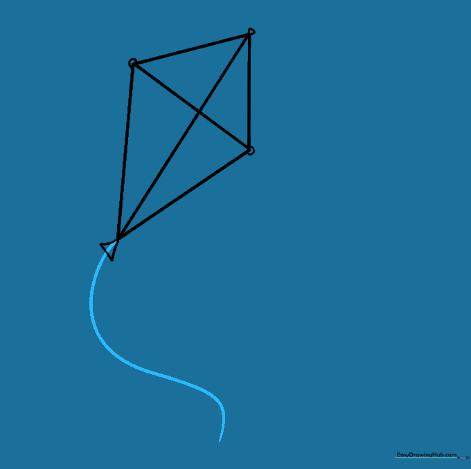Kite with a long, flowing curved line extending from the bottom for the tail.