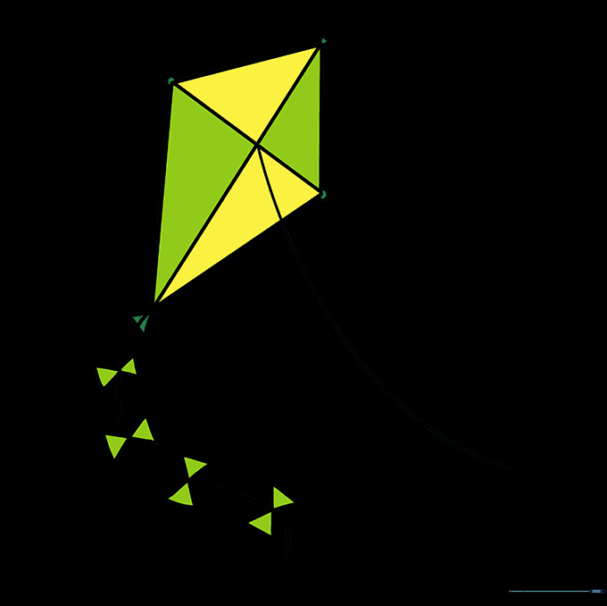 Finished kite drawing with bright colors and detailed bows.