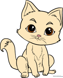 A colorful, finished drawing of a cute kitten, showcasing the final result of the tutorial.