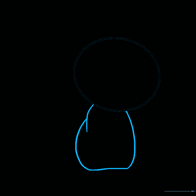 Outline of a kitten's body added below the head circle using soft, curved lines.