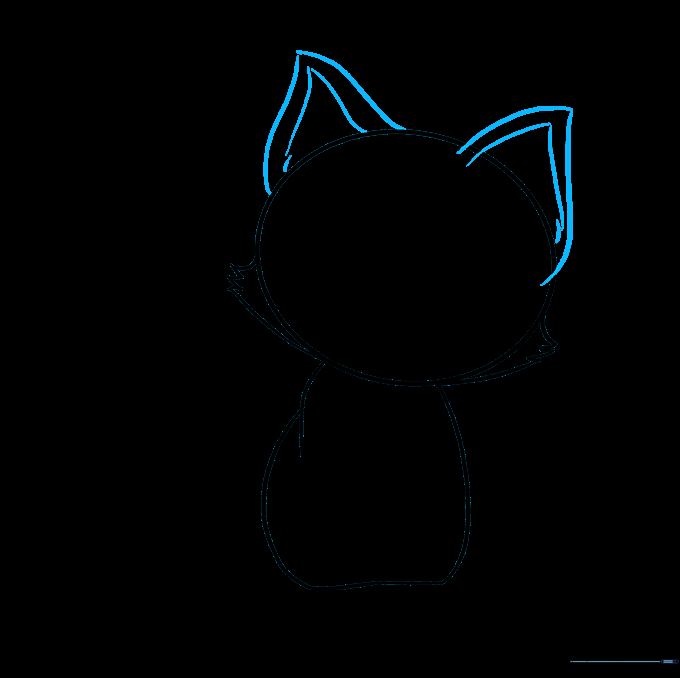 Two triangular ears added to the top of the kitten's head with inner ear details.