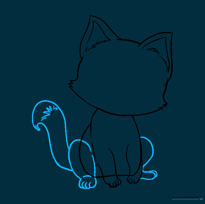 Kitten body with back legs and a long, fluffy tail added.