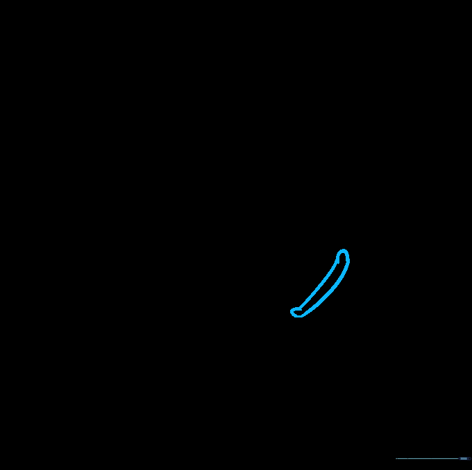 Two parallel curved lines forming the top section of a knife handle.