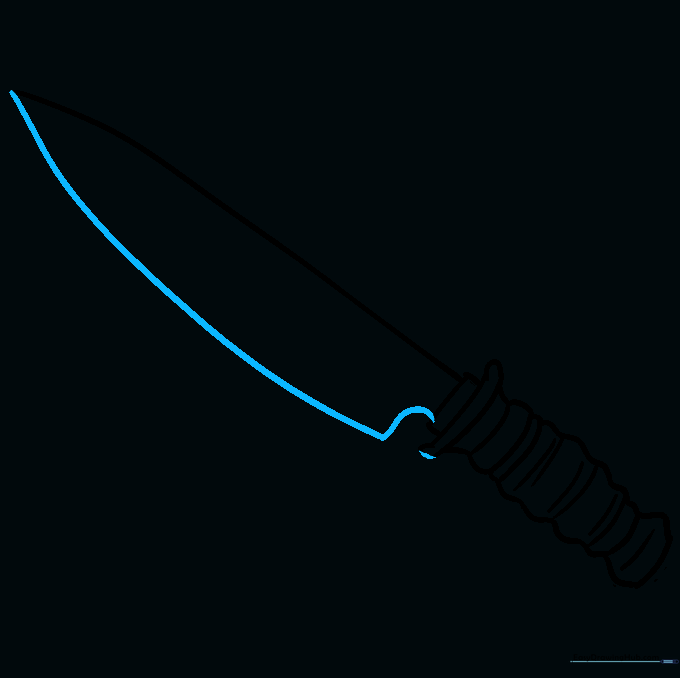 Curved line connecting the blade tip to the bolster, completing the blade shape.