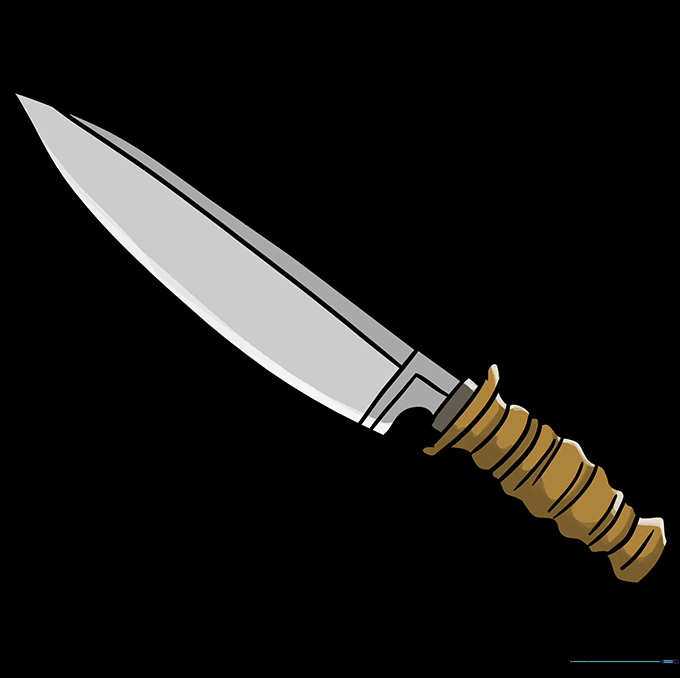 Fully colored cartoon knife illustration with metallic and wood-tone shading.