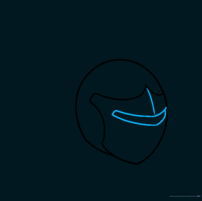 Adding a narrow rectangular eye slit and a curved contour line to the helmet visor.