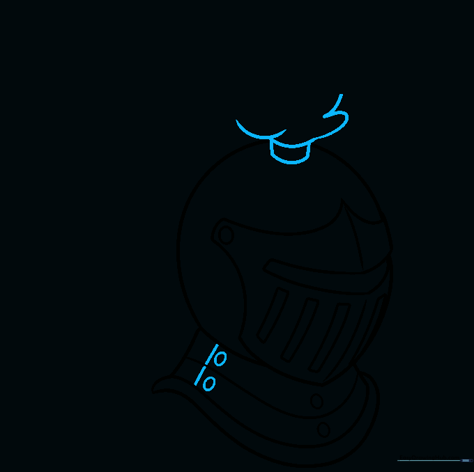 Adding a diagonal line to the gorget and starting the plume base on the helmet top.
