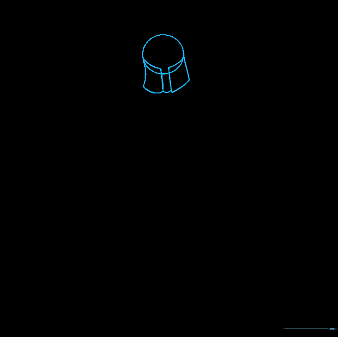 Pencil sketch showing a circular helmet outline with visor guides for a knight drawing.
