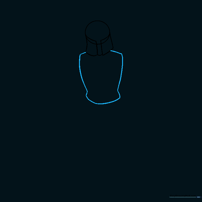 Drawing the knight's chest armor plate with smooth curved lines.