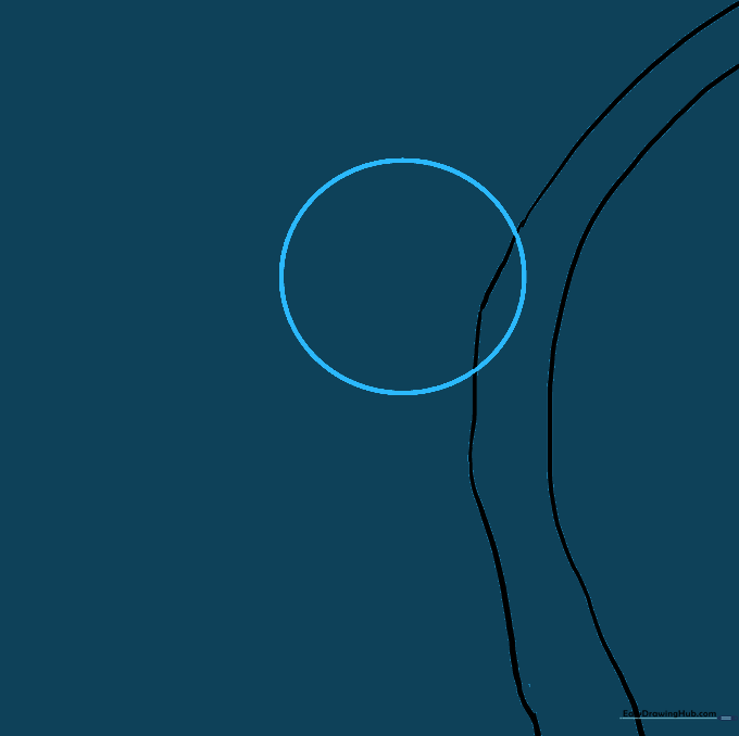 A circle sketched over the tree branch to serve as the koala's head guide.