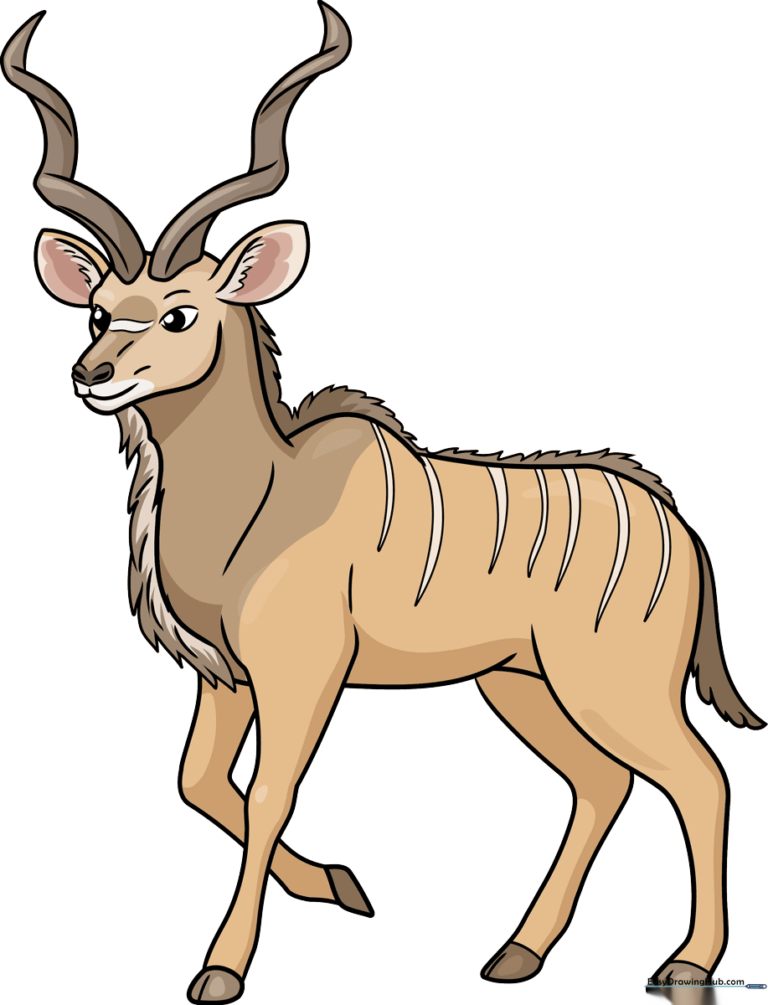 A colorful, friendly cartoon kudu standing in a savanna setting, perfect for kids.