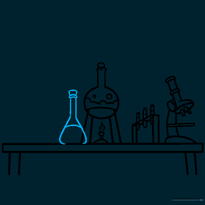 Drawing a second laboratory flask with liquid inside