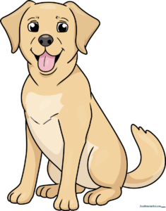 A vibrant, finished drawing of a happy yellow Labrador retriever.