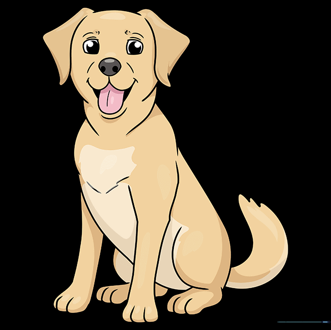 A fully colored, friendly yellow Labrador retriever cartoon illustration.