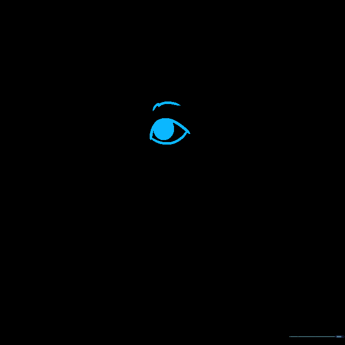 Close-up of a Labrador Retriever eye drawing with a dark pupil and arched brow line.