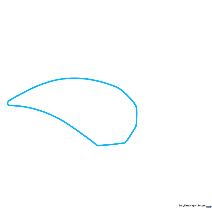 A light pencil sketch of a teardrop shape representing the base of an okra pod.