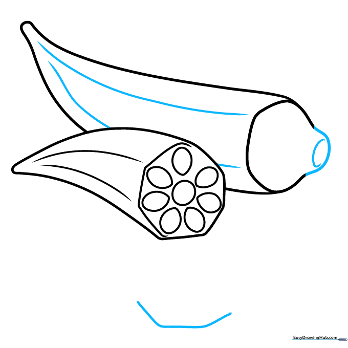 Adding a stem and texture lines to the whole okra pod.
