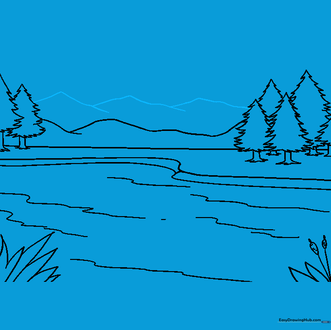 Adding taller, overlapping mountain silhouettes to create a sense of scale and distance.