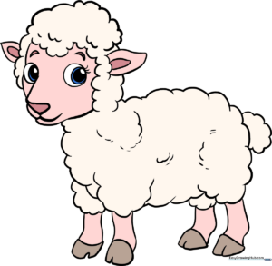 A colorful, finished illustration of a friendly lamb standing in a meadow.