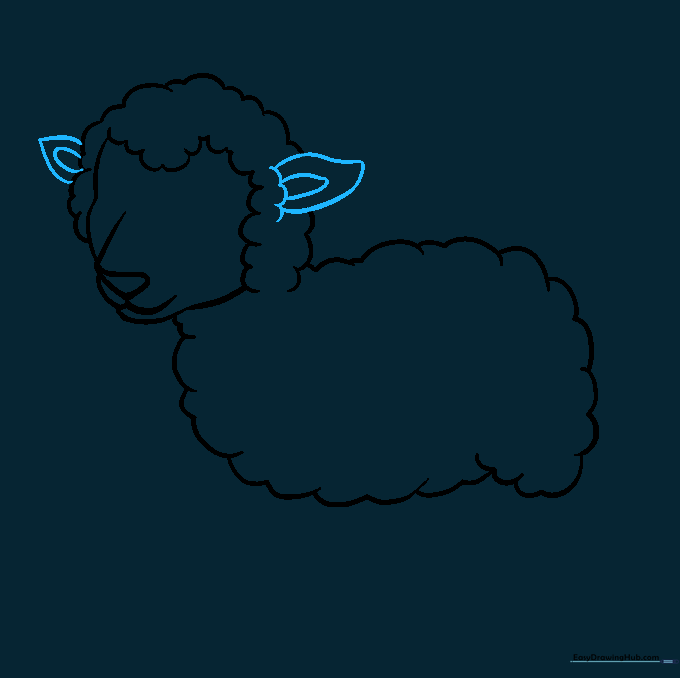 Adding floppy ears to the lamb's head sketch.
