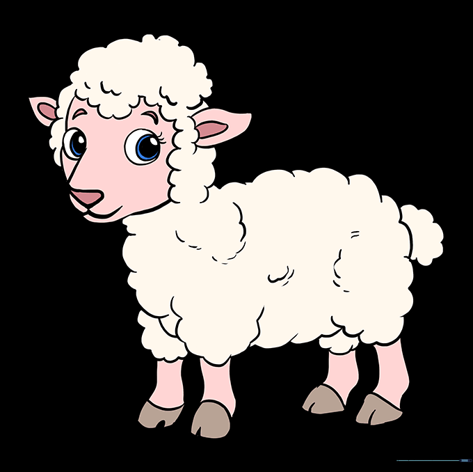 A finished, colored drawing of a cute lamb.
