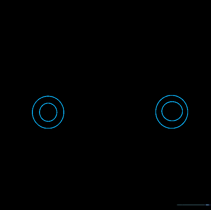 Two pairs of concentric circles representing the front and back tires of a sports car.