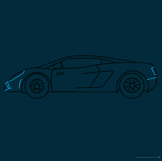 Adding final details like headlights, taillights, and fender contours.
