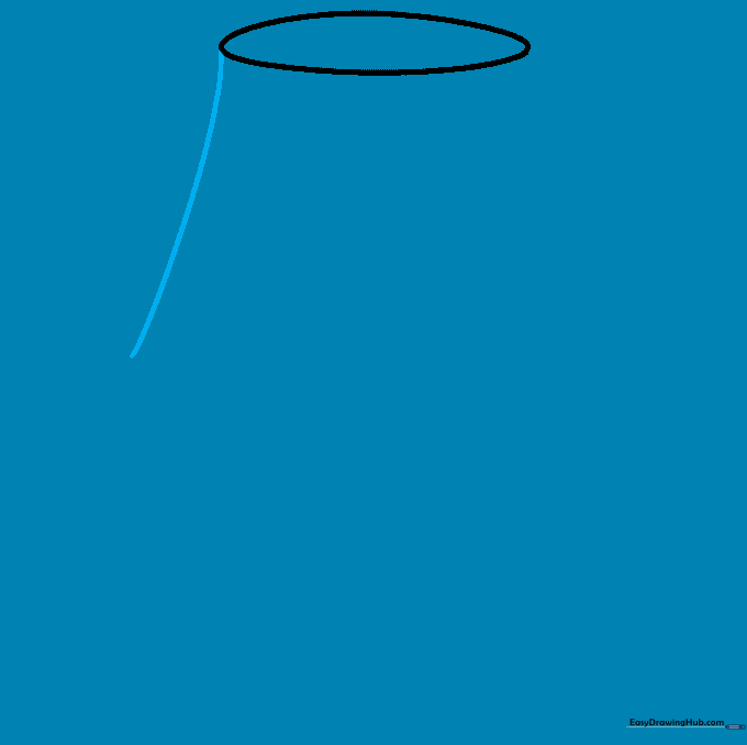 A curved line extending down from the left side of the oval to begin the lampshade shape.