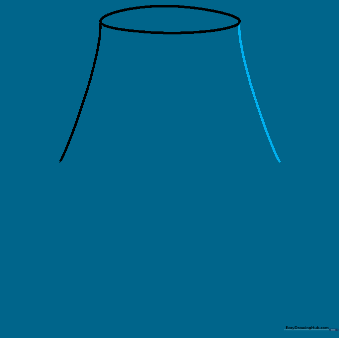 A matching curved line drawn on the right side to mirror the left, forming the body of the lampshade.