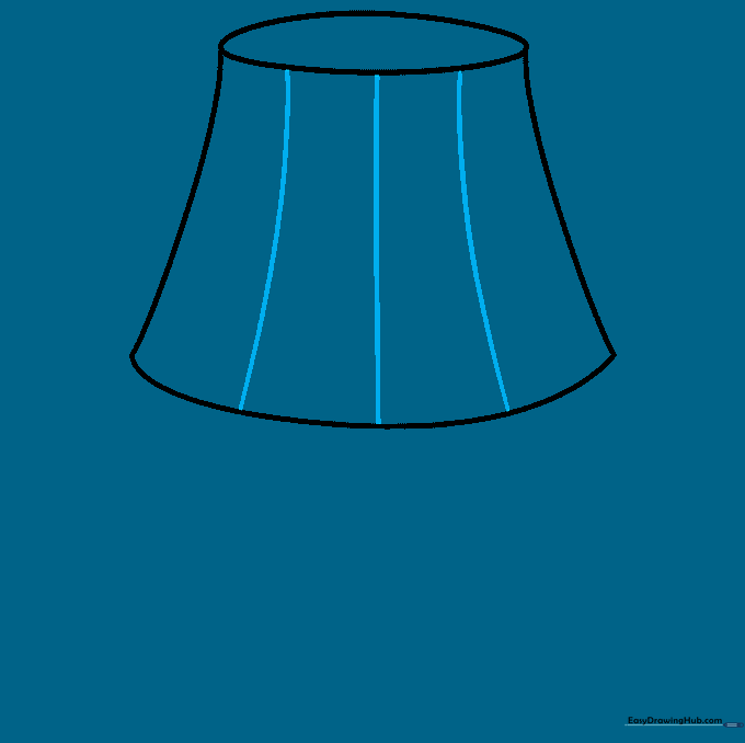 Vertical curved lines added to the surface of the lampshade to represent fabric pleats.