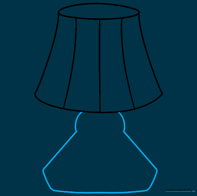 A detailed sketch of the lamp base featuring diagonal lines and a curved bottom stand.