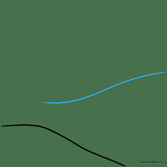 Adding a second, higher curved line to the sketch to define a distant hill.