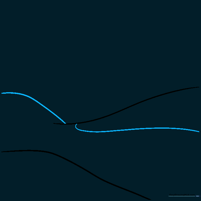 Sketching the river path by drawing curved lines between the hills.