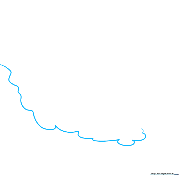 Pencil sketch showing the initial curved outline of a mudslide flowing down a slope.