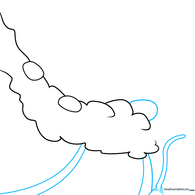 Drawing the road surface and a damaged guardrail using parallel and curved lines.