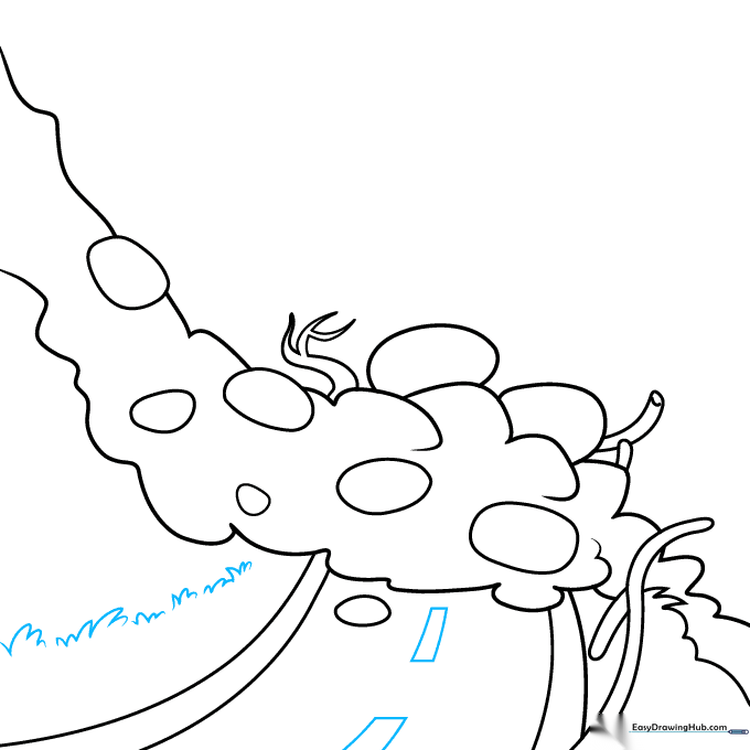 Adding road markings and small tufts of grass to the roadside.