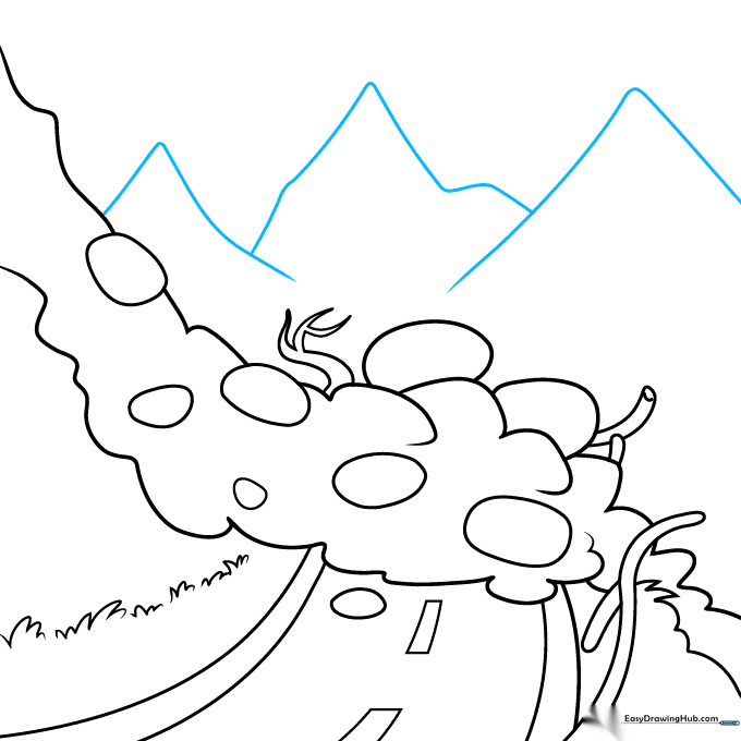 Adding distant mountain peaks using overlapping V-shaped lines.