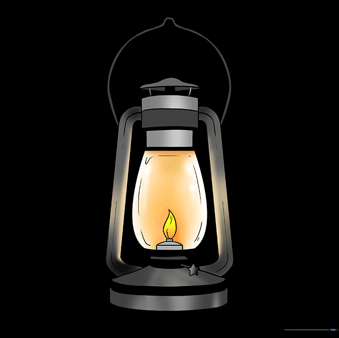 A fully colored lantern drawing with a bright flame.