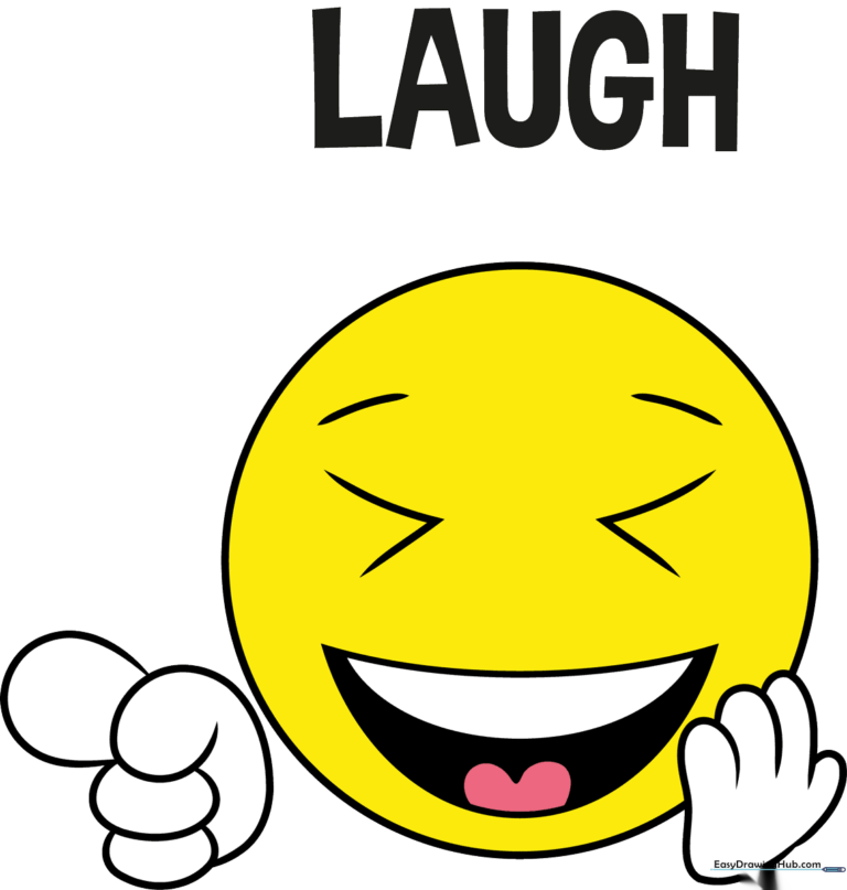 A vibrant, finished illustration of a laughing emoji with hands, perfect for kids to use as a reference.