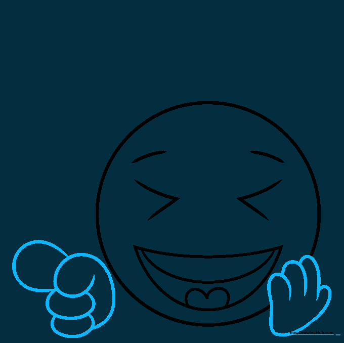 Two hands added to the sides of the emoji face, with one hand showing a pointing finger gesture.